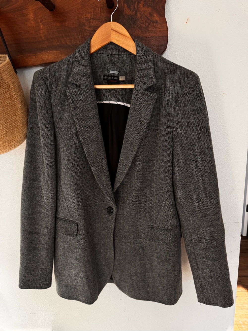 Alice + Olivia Macey Herringbone Fitted Blazer Black White Size 12